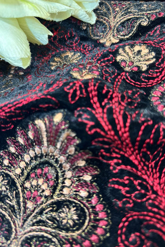 Black Trendy Velvet Embroidered Fabric ( 2.5 Mtr ) - Luxurion World