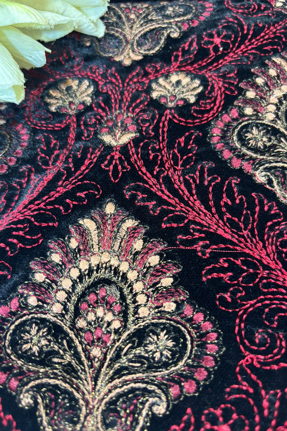Black Trendy Velvet Embroidered Fabric ( 2.5 Mtr ) - Luxurion World