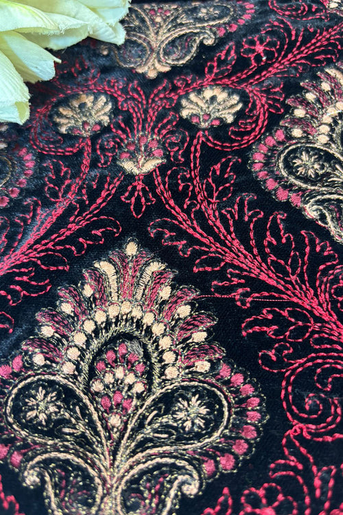 Black Trendy Velvet Embroidered Fabric ( 2.5 Mtr ) - Luxurion World