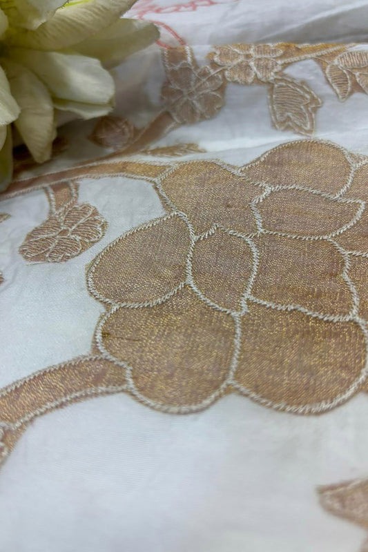 Dyeable Trendy Chanderi Applique Mul Fabric ( 1 Mtr ) - Luxurion World