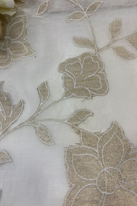 Dyeable Trendy Chanderi Applique Mul Fabric ( 1 Mtr ) - Luxurion World