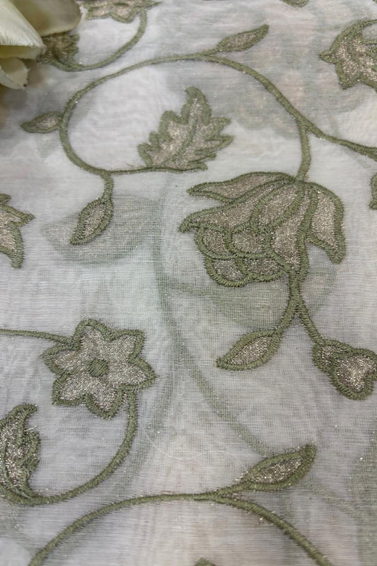 Dyeable Trendy Chanderi Applique Mul Fabric ( 1 Mtr ) - Luxurion World