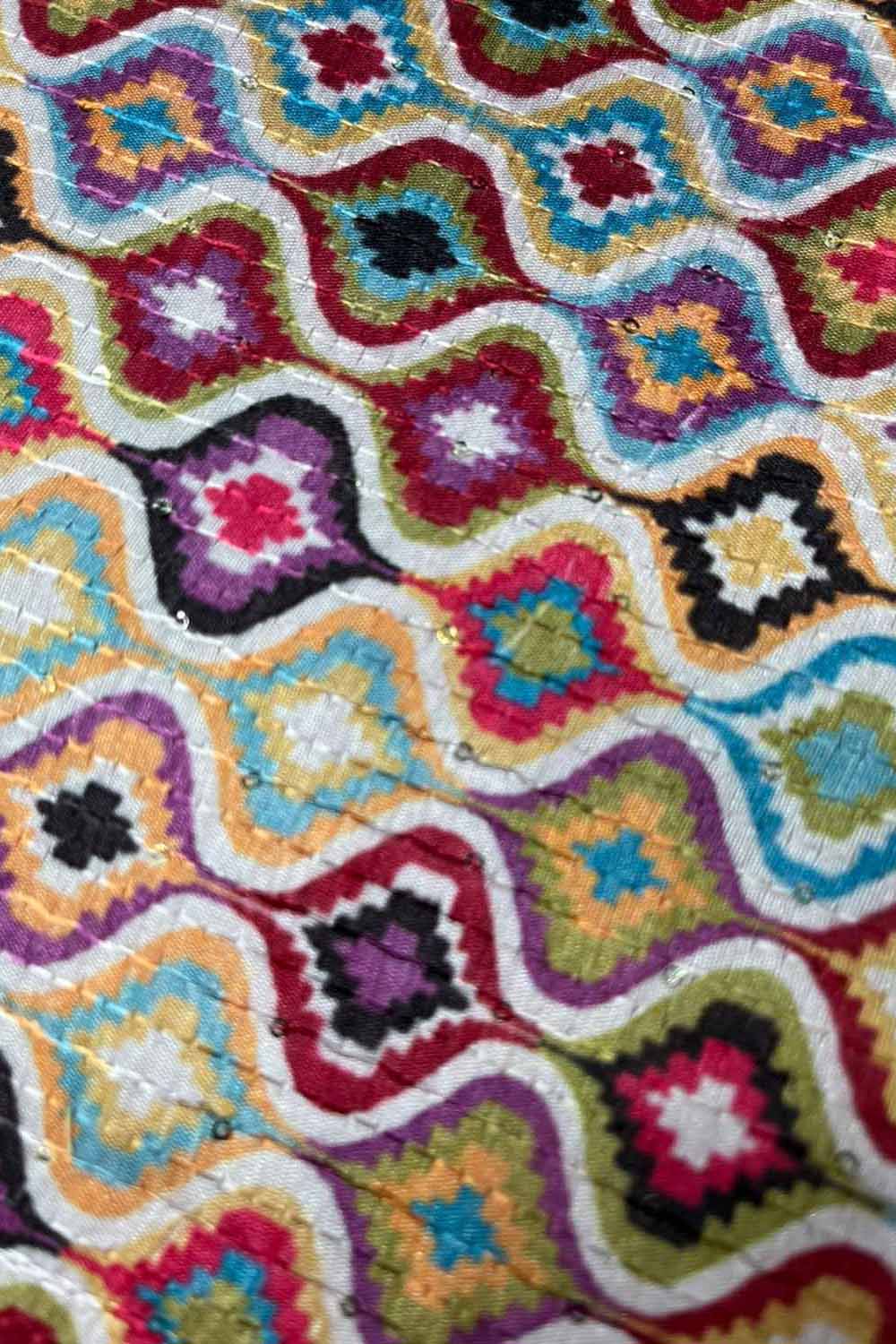 Vibrant Multicolor Tussar Silk Fabric - Digital Print (1 Mtr)