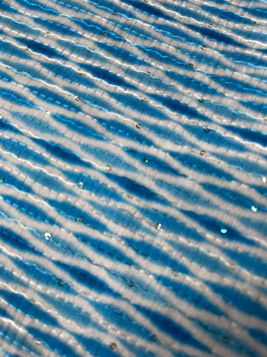 Stunning Blue Tussar Silk Fabric - Digital Printed (1 Mtr) - Luxurion World
