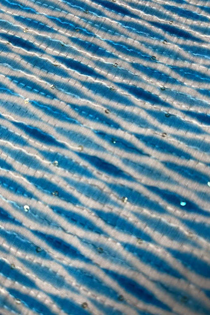 Stunning Blue Tussar Silk Fabric - Digital Printed (1 Mtr)