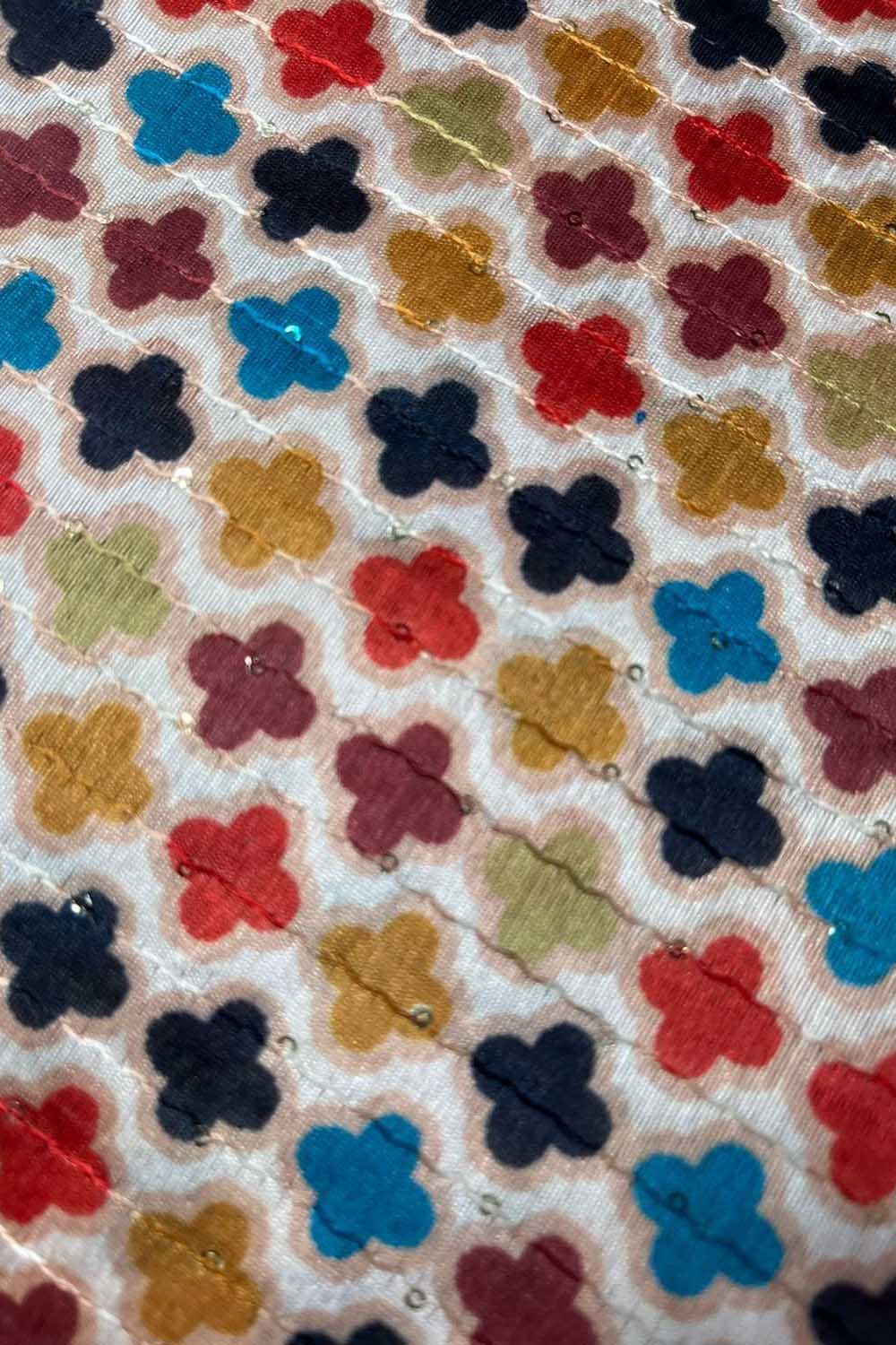 Vibrant Multicolor Tussar Silk Digital Print Fabric - 1 Mtr - Luxurion World