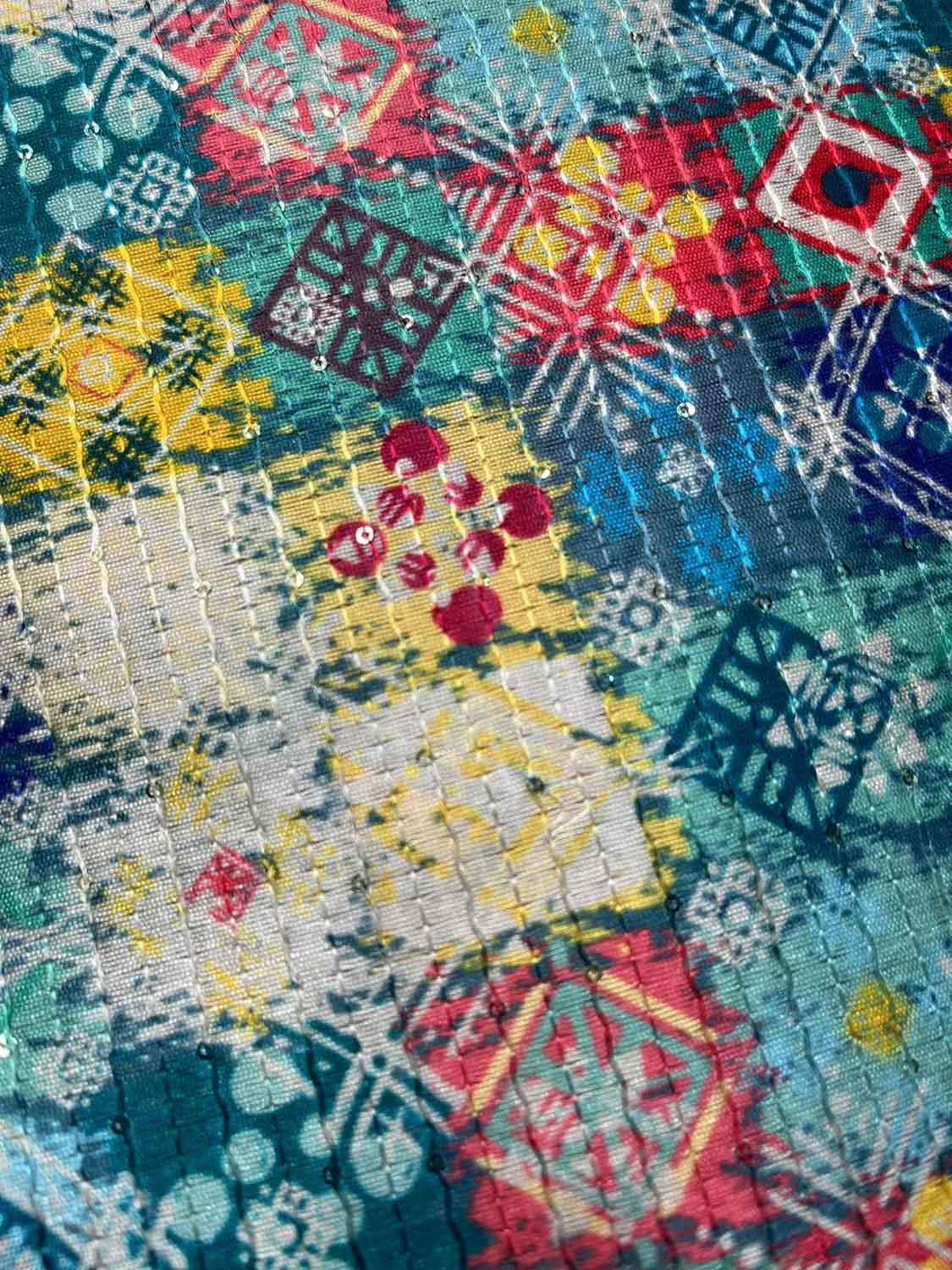 Vibrant Multicolor Tussar Silk Fabric - Digital Print (1 Mtr) - Luxurion World