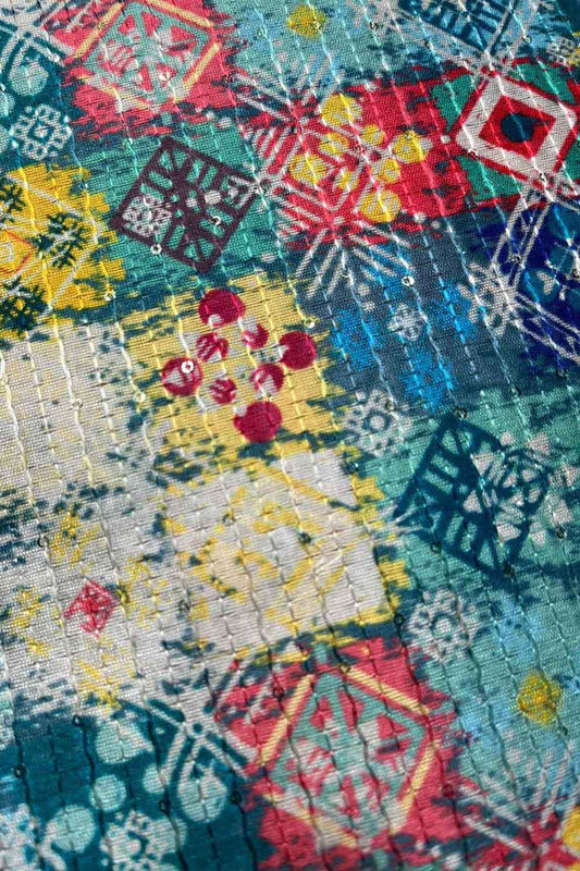 Vibrant Multicolor Tussar Silk Fabric - Digital Print (1 Mtr) - Luxurion World