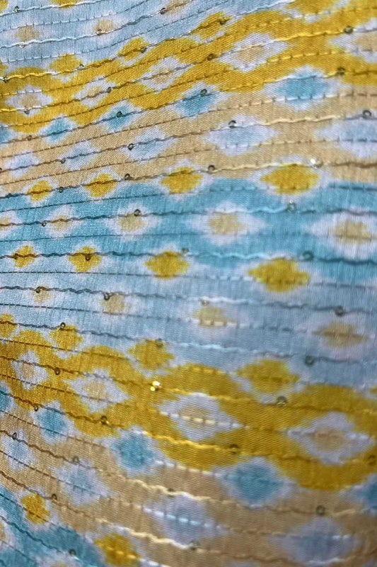 Stunning Off White Tussar Silk Fabric - Digital Print (1 Mtr) - Luxurion World