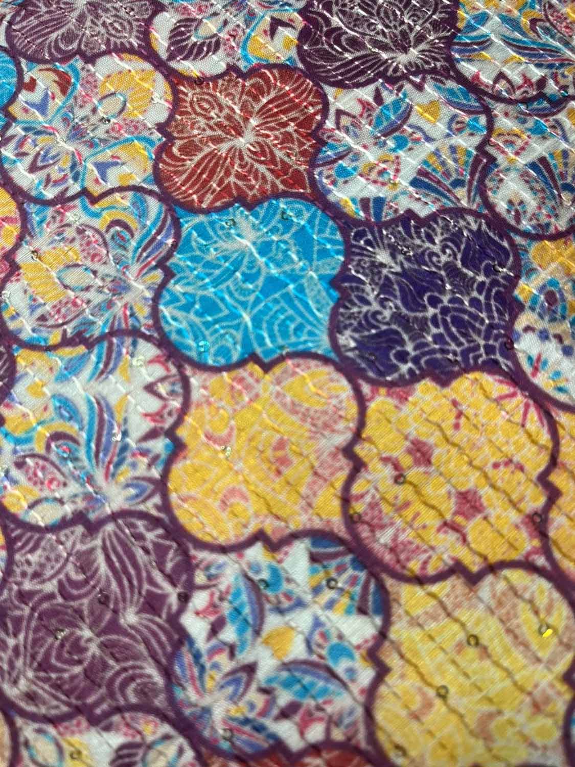Vibrant Multicolor Tussar Silk Digital Print Fabric - 1 Mtr - Luxurion World