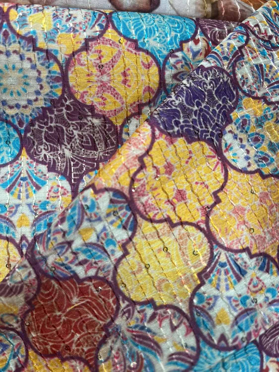 Vibrant Multicolor Tussar Silk Digital Print Fabric - 1 Mtr - Luxurion World