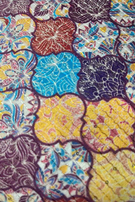 Vibrant Multicolor Tussar Silk Digital Print Fabric - 1 Mtr