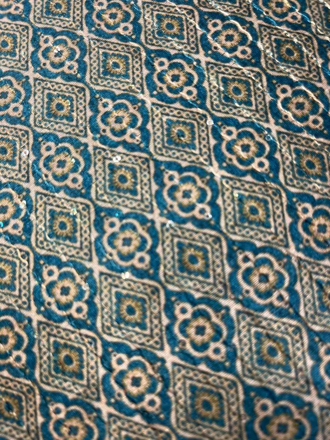 Stunning Off White & Blue Tussar Silk Fabric - 1 Mtr Digital Print - Luxurion World