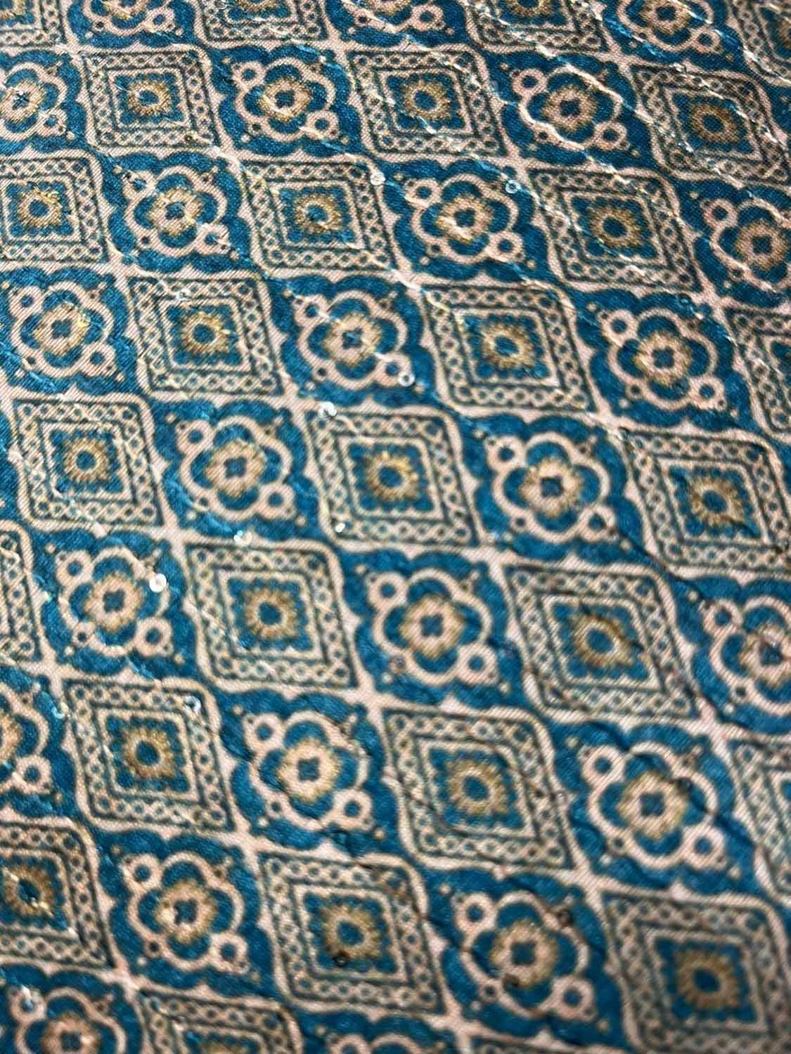 Stunning Off White & Blue Tussar Silk Fabric - 1 Mtr Digital Print - Luxurion World