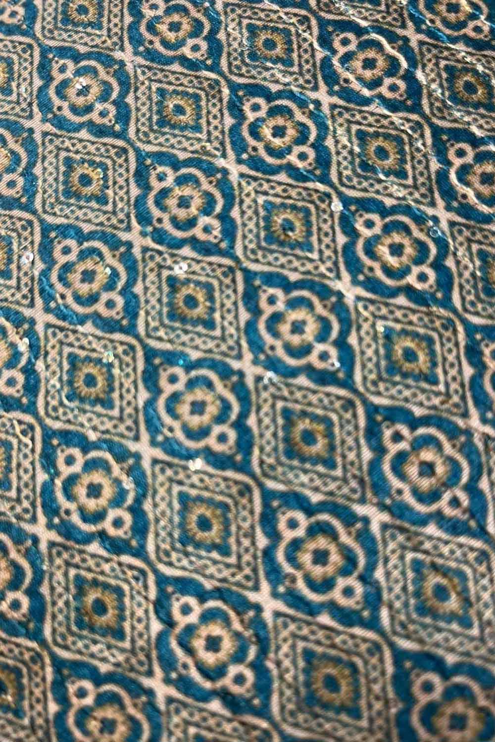 Stunning Off White & Blue Tussar Silk Fabric - 1 Mtr Digital Print - Luxurion World