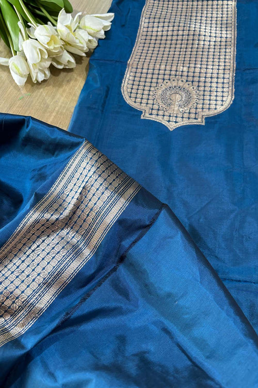 Blue Handloom Banarasi Pure Katan Silk Cordset - Luxurion World