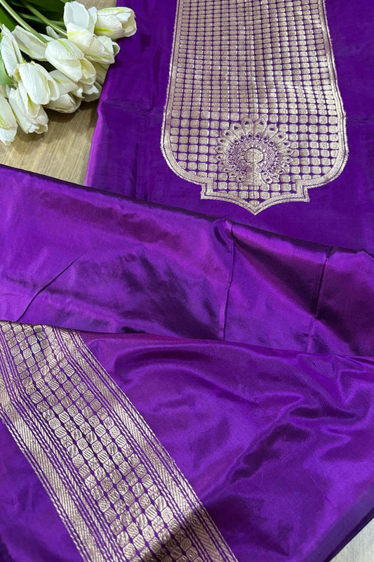 Luxurious Purple Handloom Banarasi Pure Katan Silk Cordset - Luxurion World