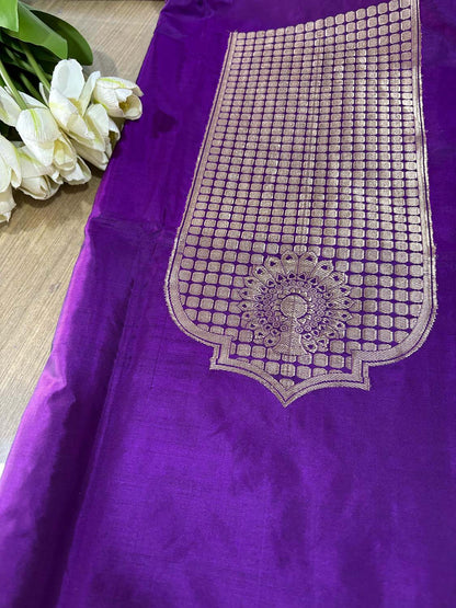 Luxurious Purple Handloom Banarasi Pure Katan Silk Cordset - Luxurion World