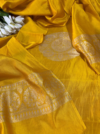 Yellow Handloom Banarasi Pure Katan Silk Cordset - Luxurion World