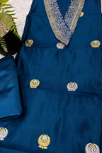 Blue Banarasi Handloom Pure Silk Two Piece Cordset With Vintage Banarasi Lace