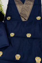Navy Blue Banarasi Handloom Pure Silk Two Piece Cordset With Vintage Banarasi Lace