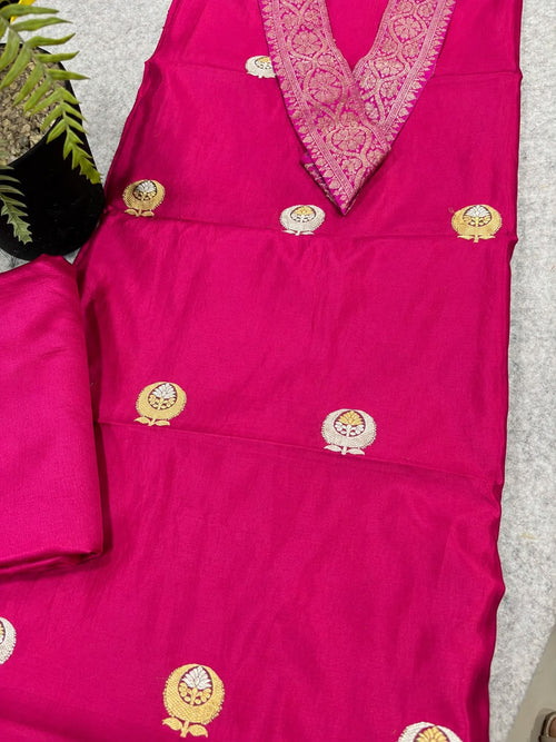 Pink Banarasi Handloom Pure Silk Two Piece Cordset With Vintage Banarasi Lace