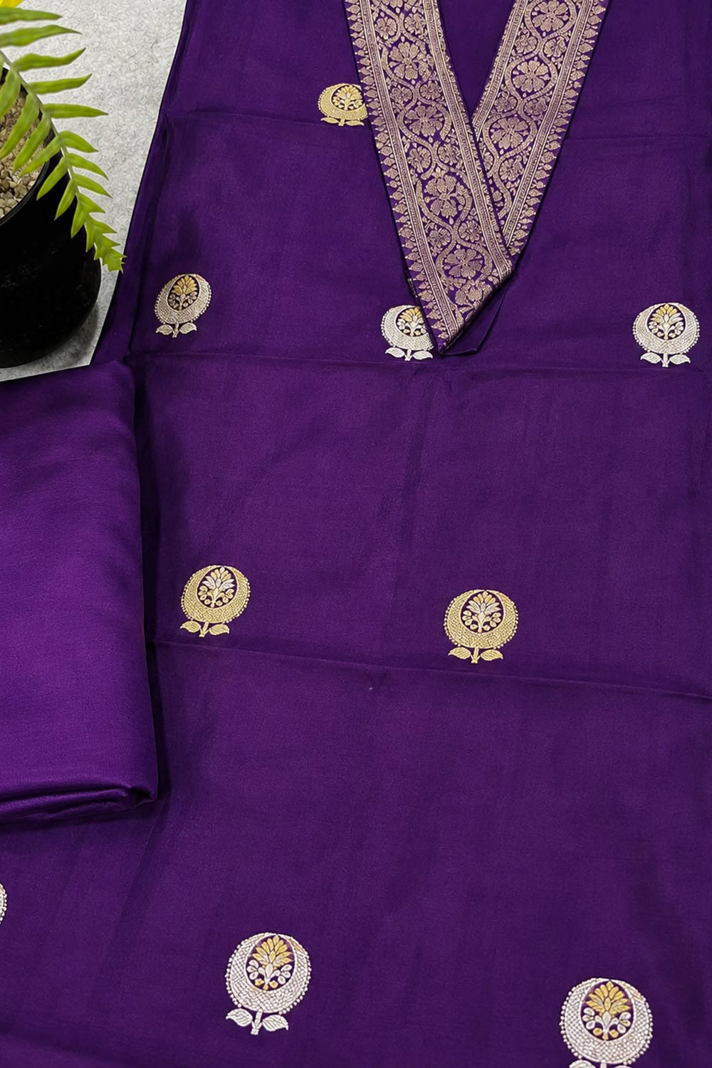 Purple Banarasi Handloom Pure Silk Two Piece Cordset With Vintage Banarasi Lace