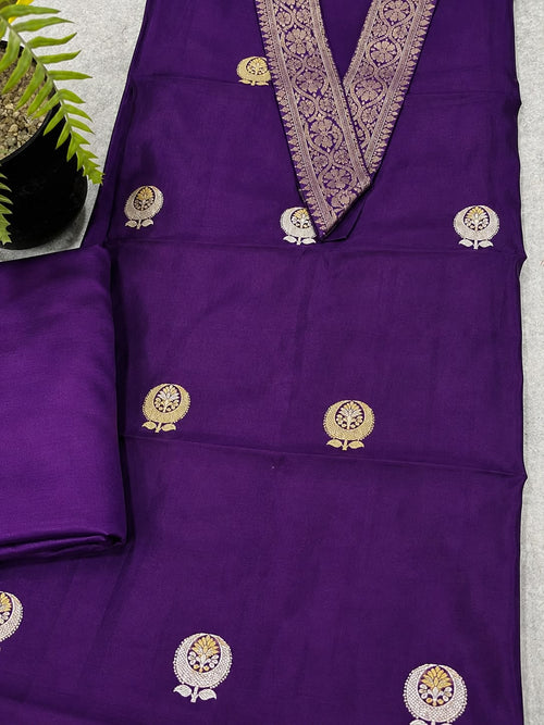 Purple Banarasi Handloom Pure Silk Two Piece Cordset With Vintage Banarasi Lace