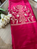 Pink Banarasi Pure Satin Katan Silk Kadwa Bird And Flower Design Kurti - Luxurion World