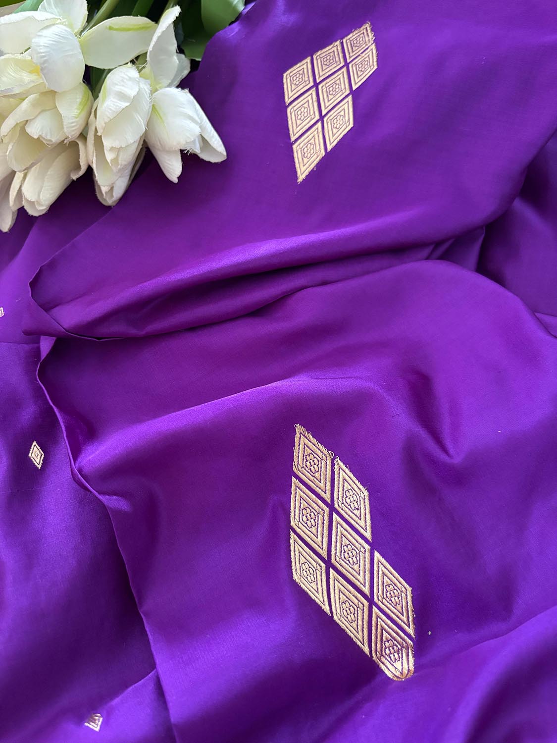 Elegant Purple Banarasi Pure Satin Katan Silk Kadwa Kurti - Luxurion World