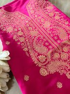 Stunning Pink Banarasi Pure Satin Katan Silk Kadwa Flower Design Kurti - Luxurion World
