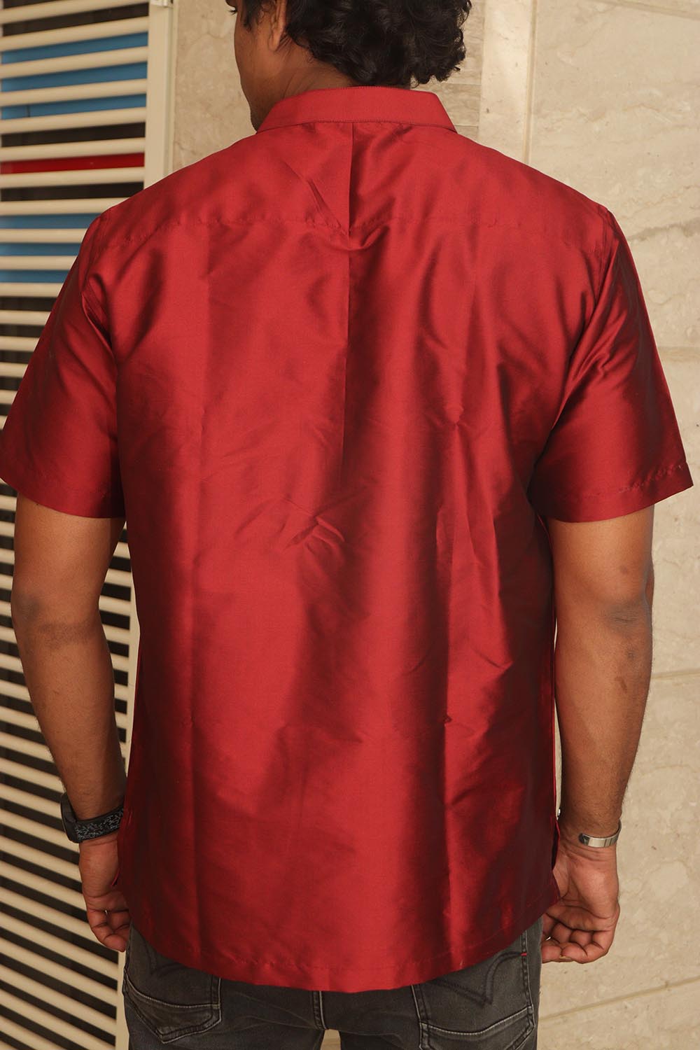 Stylish Maroon Plain Silk Short Kurta - Luxurion World