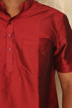 Stylish Maroon Plain Silk Short Kurta - Luxurion World