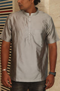 Stylish Grey Plain Silk Short Kurta - Luxurion World