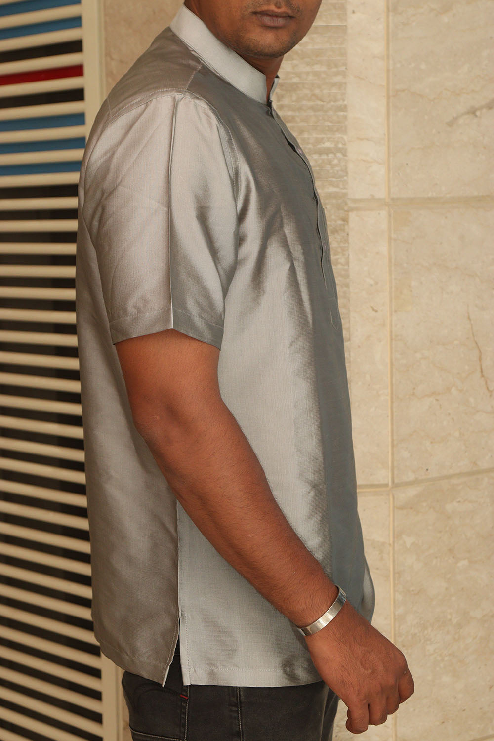 Stylish Grey Plain Silk Short Kurta - Luxurion World