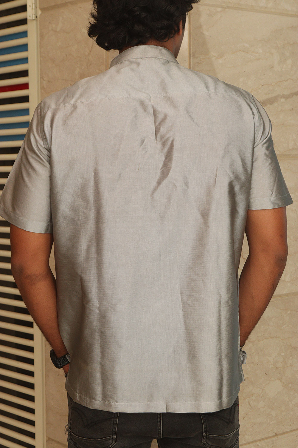 Stylish Grey Plain Silk Short Kurta - Luxurion World