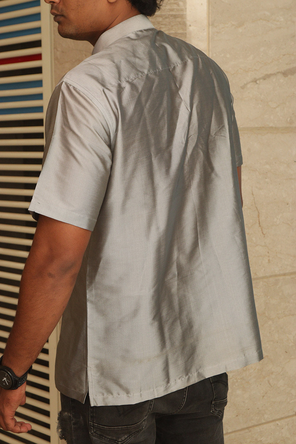 Stylish Grey Plain Silk Short Kurta - Luxurion World