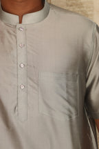 Stylish Grey Plain Silk Short Kurta - Luxurion World