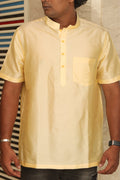 Stylish Cream Plain Silk Short Kurta - Luxurion World