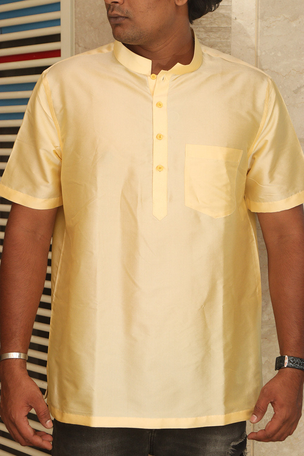 Stylish Cream Plain Silk Short Kurta - Luxurion World