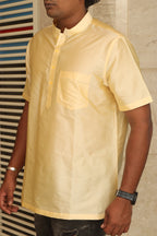 Stylish Cream Plain Silk Short Kurta - Luxurion World