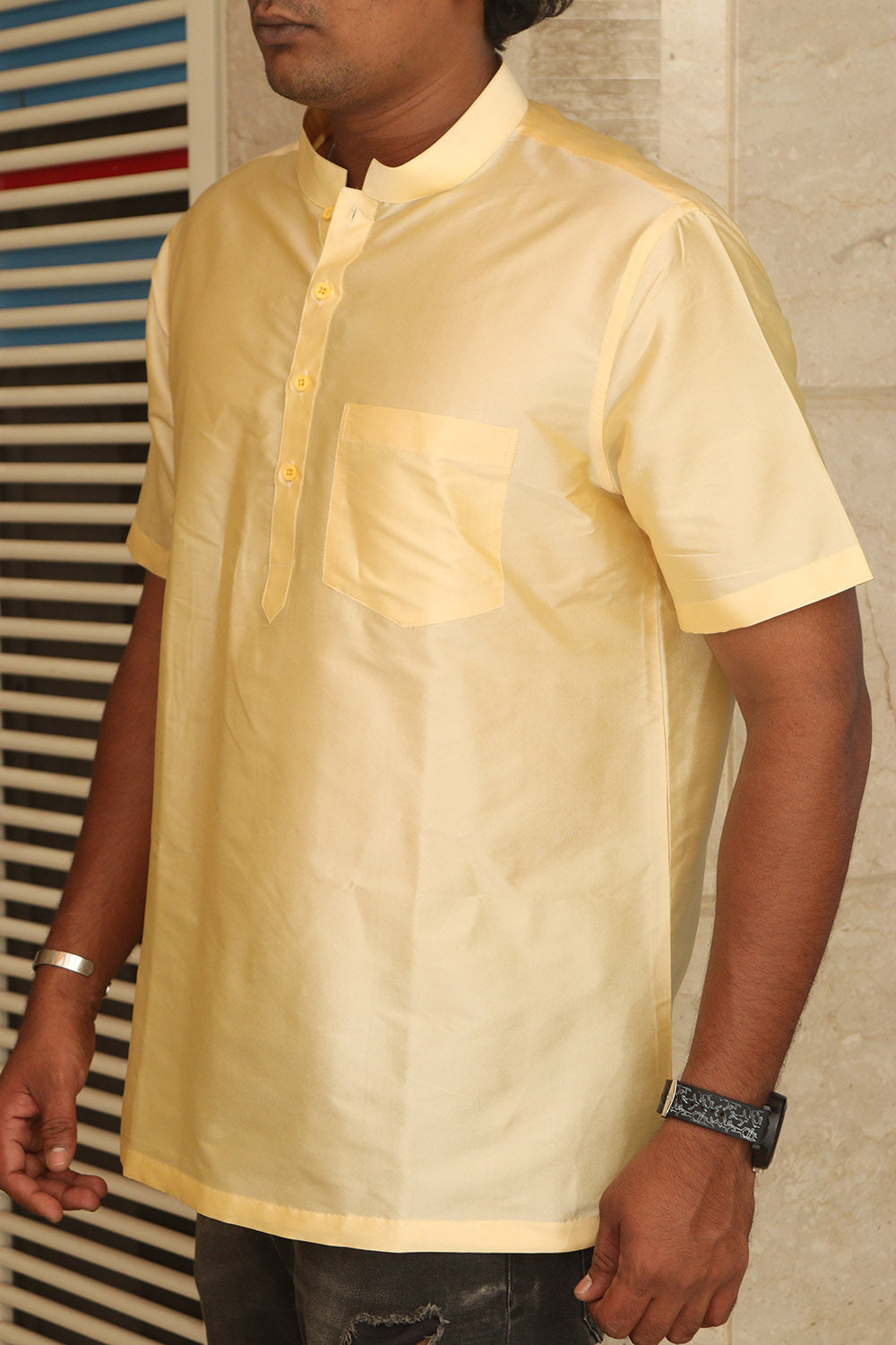 Stylish Cream Plain Silk Short Kurta - Luxurion World