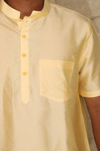 Stylish Cream Plain Silk Short Kurta - Luxurion World