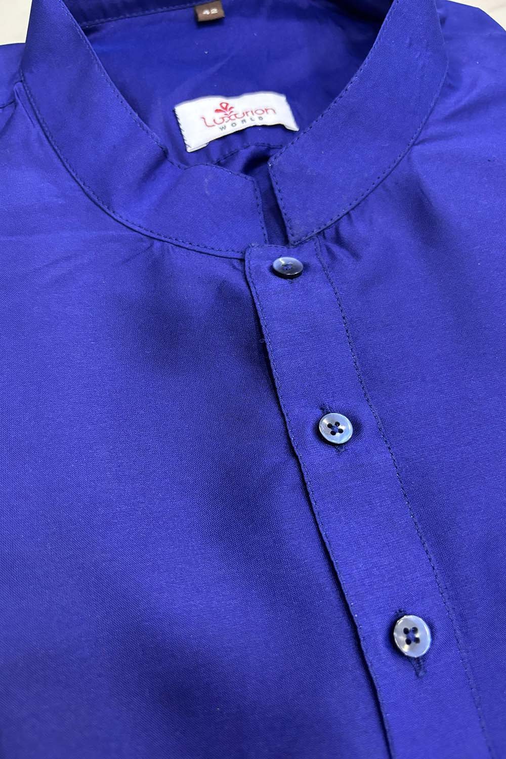 Blue Plain Silk Short Kurta - Luxurion World