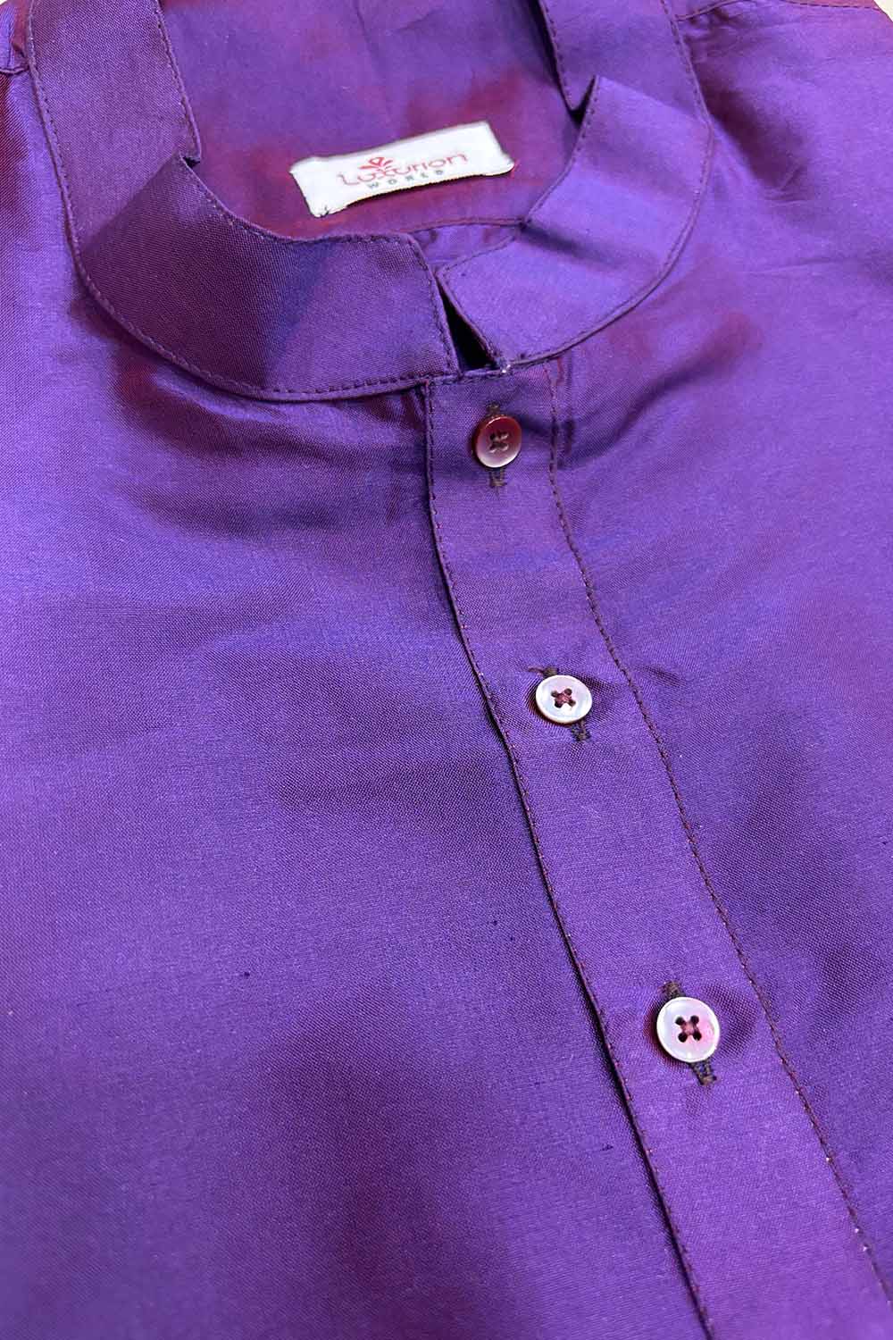 Stylish Purple Plain Silk Short Kurta - Luxurion World