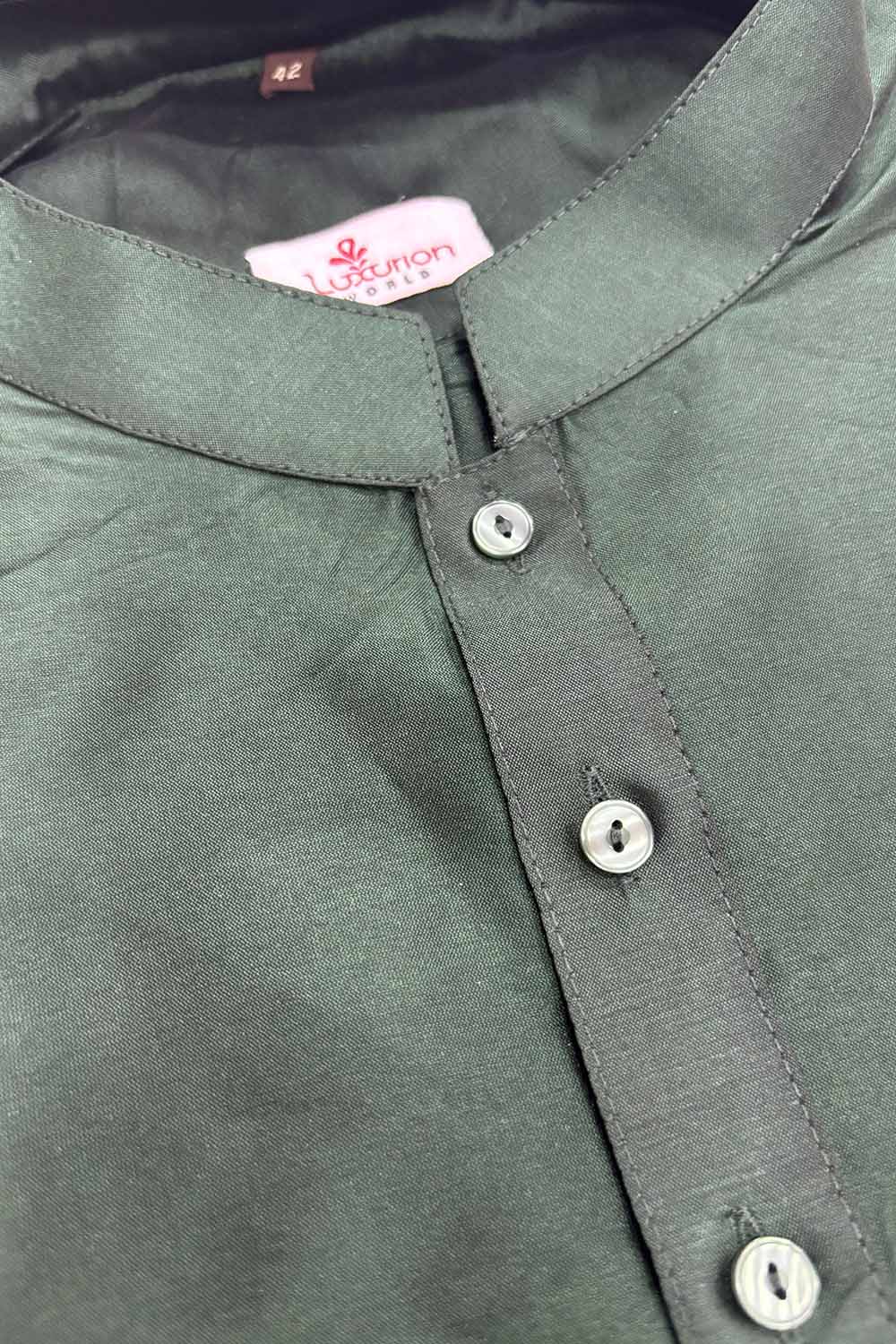 Green Plain Silk Short Kurta - Simple Elegance - Luxurion World