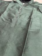 Green Plain Silk Short Kurta - Simple Elegance - Luxurion World