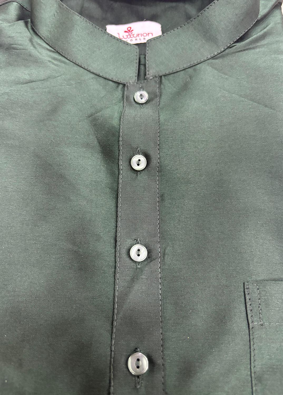 Green Plain Silk Short Kurta - Simple Elegance - Luxurion World