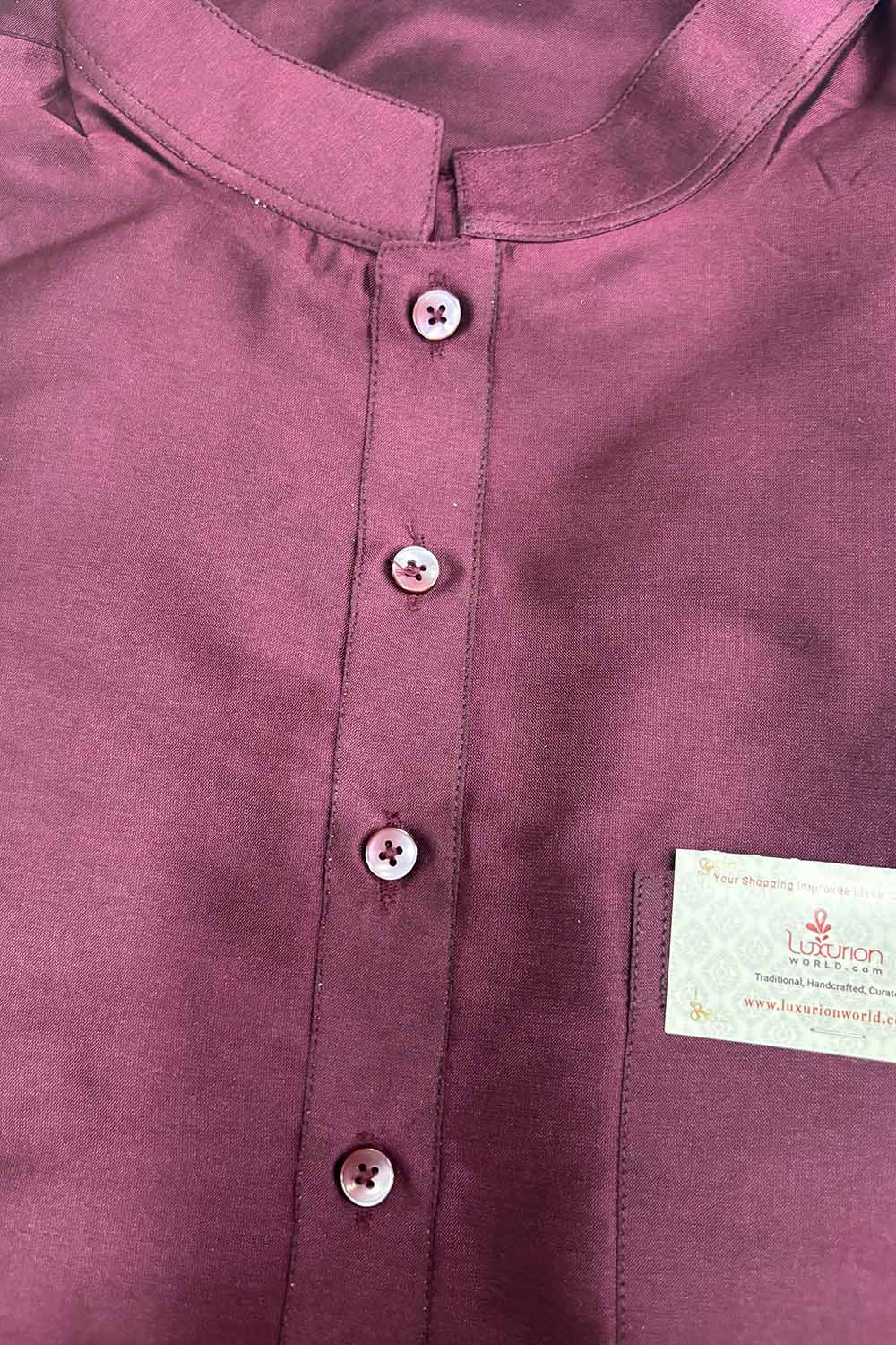 Stylish Wine Plain Silk Short Kurta - Luxurion World