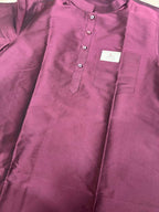 Stylish Wine Plain Silk Short Kurta - Luxurion World